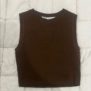 Zara Dark Brown Ribbed Cropped Tank Top